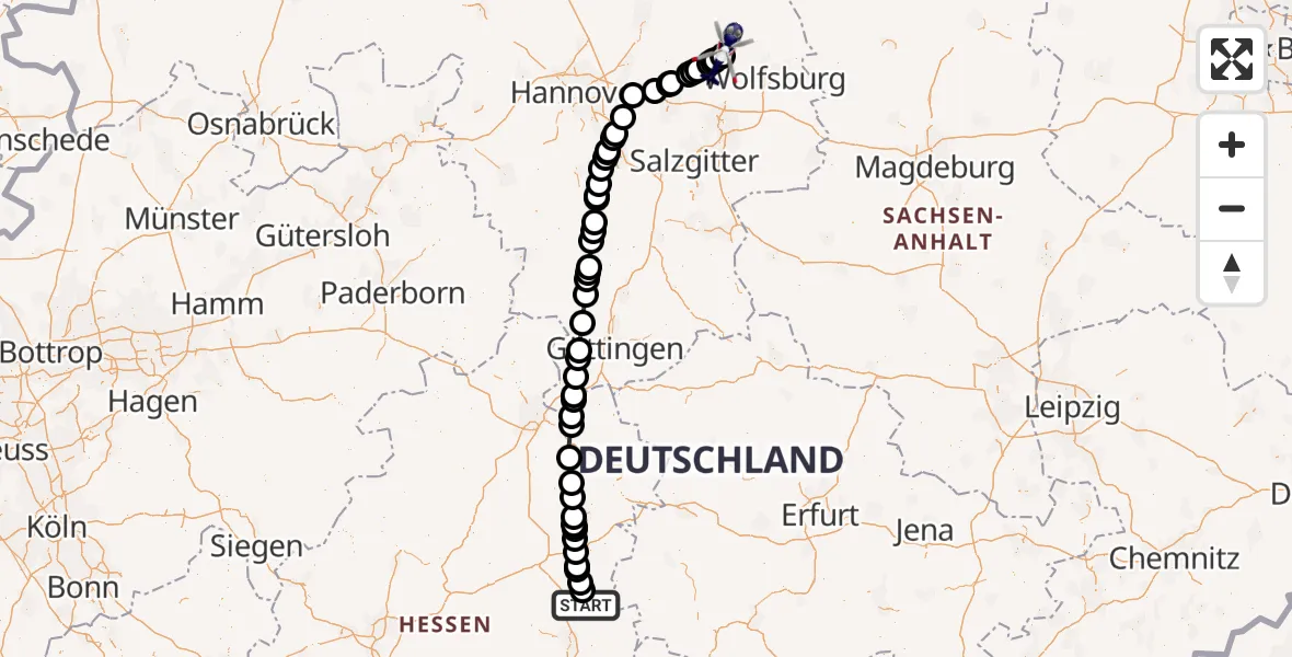 Flugroute Polizeihubschrauber Hünfeld - Gifhorn Bundespolizei Hubschrauberlandeplatz, 19 April 2026, 17:49