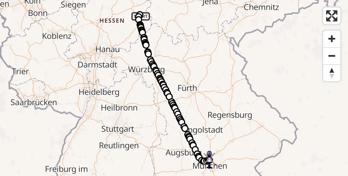 Flugroute Polizeihubschrauber Hünfeld - Oberschleißheim, 19 April 2026, 17:52