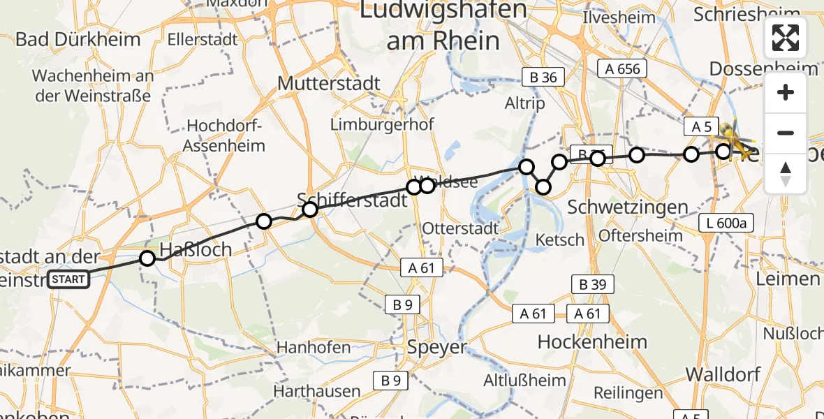 Flugroute Rettungshubschrauber Neustadt an der Weinstraße - Heidelberg, 19 April 2026, 17:53