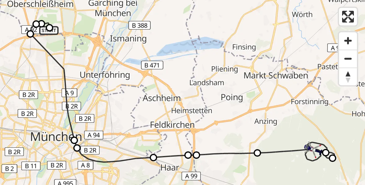 Flugroute Polizeihubschrauber Oberschleißheim - Anzinger Forst, 19 April 2026, 18:32