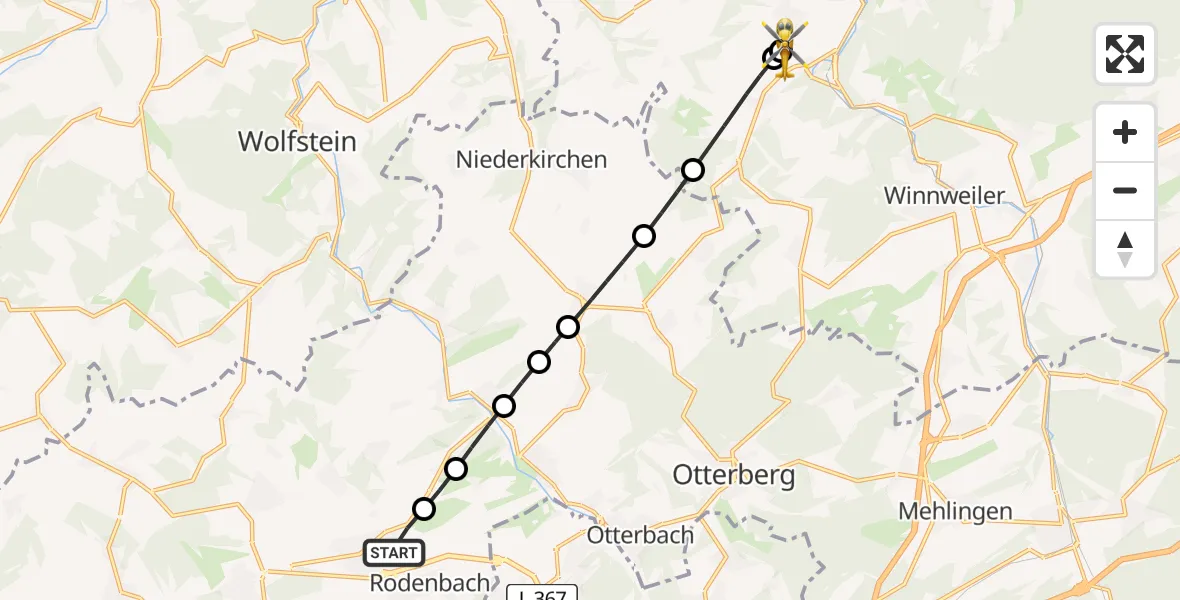 Flugroute Rettungshubschrauber Weilerbach - Imsweiler UL, 19 April 2026, 18:35