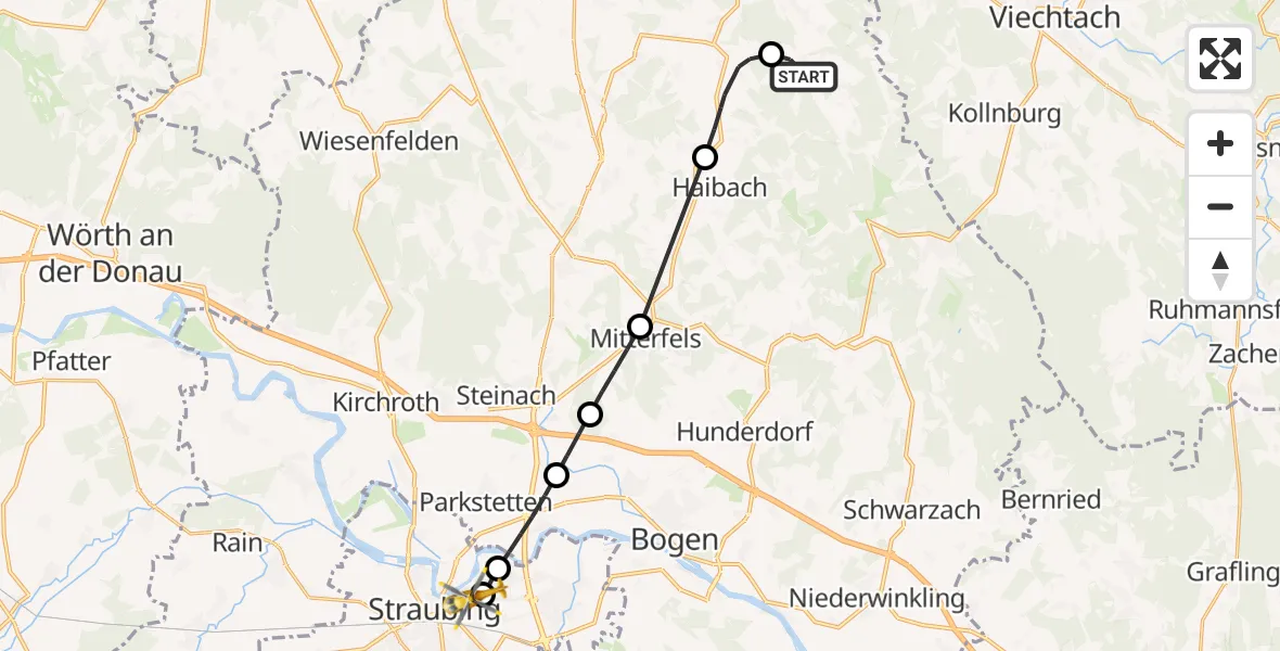 Flugroute Rettungshubschrauber Rattenberg - Sankt Elisabeth Hospital Straubing, 19 April 2026, 18:41