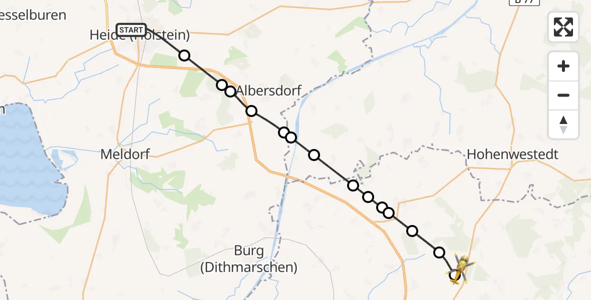 Flugroute Rettungshubschrauber Heide - Hohenlockstedt, 19 April 2026, 19:35