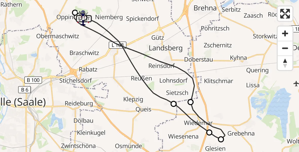 Flugroute Polizeihubschrauber Halle-Oppin Flugplatz - Halle-Oppin Flugplatz, 19 April 2026, 20:12