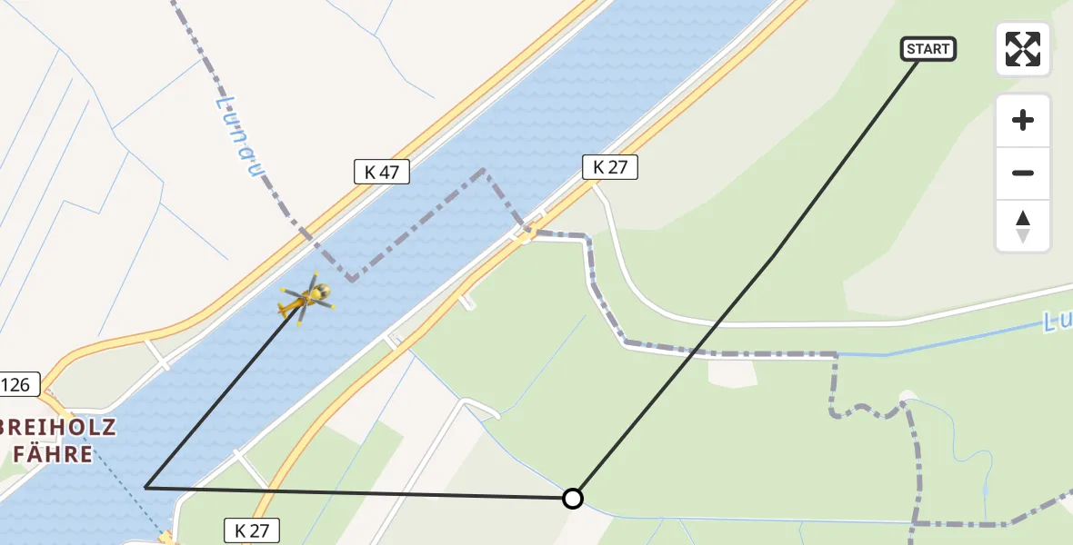 Flugroute Ambulanzhubschrauber Hörsten - Breiholz, 19 April 2026, 20:50
