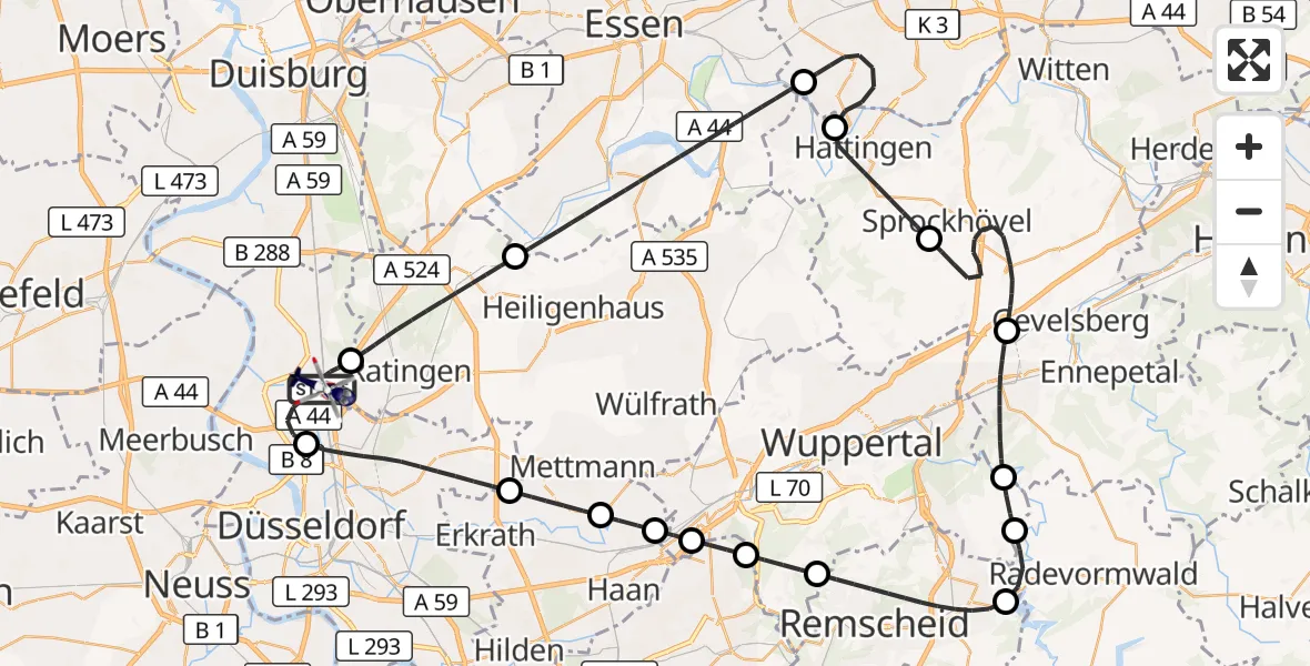 Flugroute Polizeihubschrauber Düsseldorf Flughafen - Düsseldorf Flughafen, 20 April 2026, 01:12
