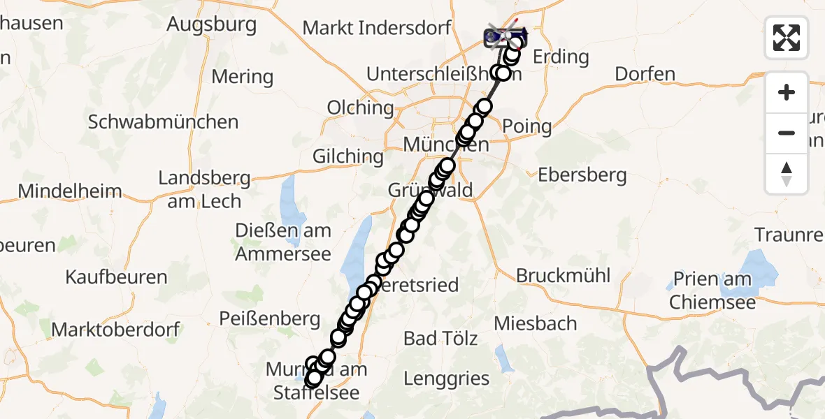 Flugroute Polizeihubschrauber Hallbergmoos - München Flughafen, 20 April 2026, 01:16