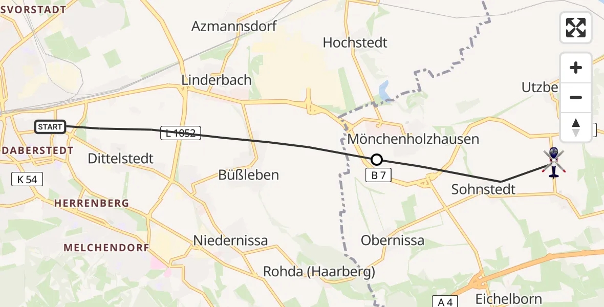Flugroute Polizeihubschrauber Erfurt - Grammetal, 20 April 2026, 01:35
