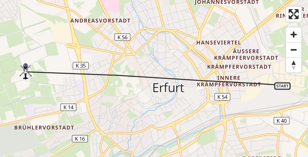 Flugroute Polizeihubschrauber Erfurt - Erfurt, 20 April 2026, 01:46