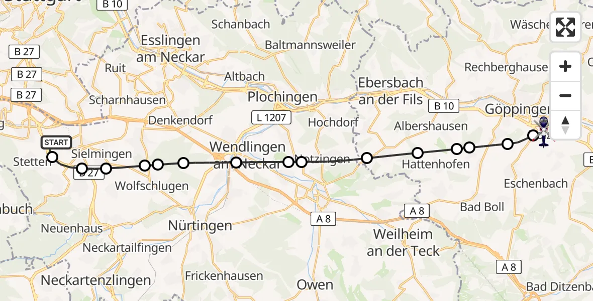Flugroute Polizeihubschrauber Flughafen Stuttgart - Göppingen, 20 April 2026, 04:58