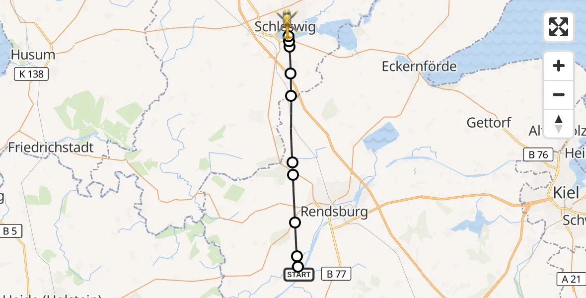 Flugroute Ambulanzhubschrauber Hörsten - Schleswig, 20 April 2026, 05:02