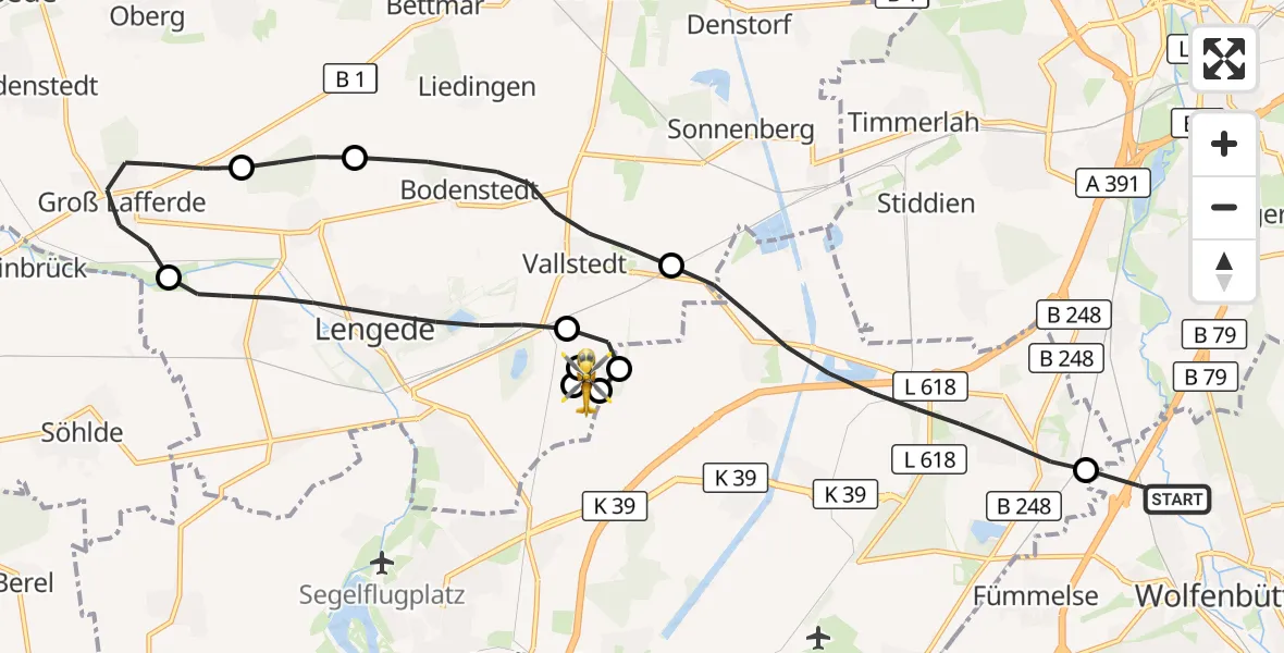 Flugroute Rettungshubschrauber Wolfenbüttel - Vechelde, 20 April 2026, 05:06