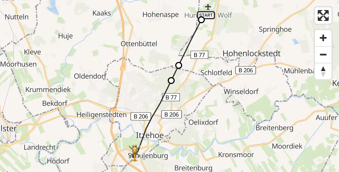 Flugroute Rettungshubschrauber Itzehoe Hungriger Wolf Flugplatz - Itzehoe, 20 April 2026, 05:34