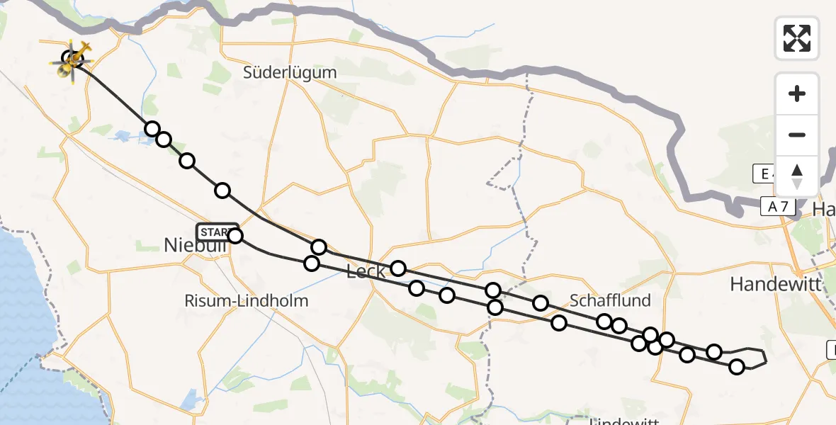 Flugroute Rettungshubschrauber Niebüll - Neukirchen, 20 April 2026, 05:47