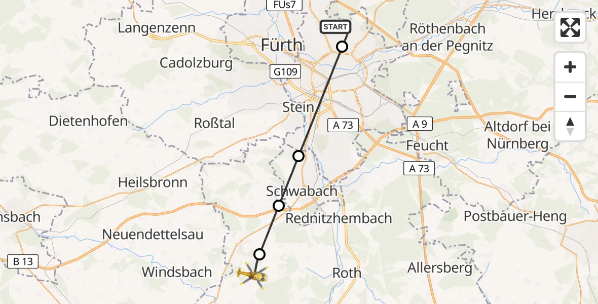 Flugroute Ambulanzhubschrauber Flughafen Nuremberg - Abenberg, 20 April 2026, 05:52