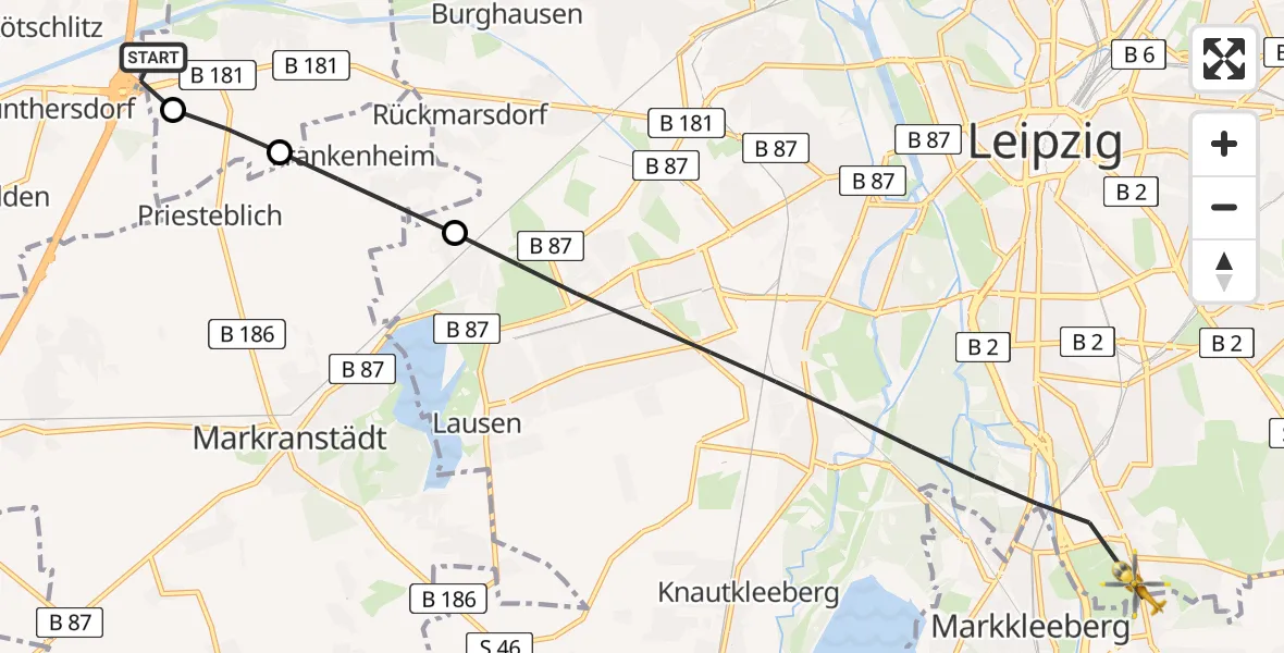 Flugroute Rettungshubschrauber ADAC Air Rescue Station Leipzig/Schkeuditz-Dölzig Hubschrauberlandeplatz (Christoph 61) - Leipzig, 20 April 2026, 06:18
