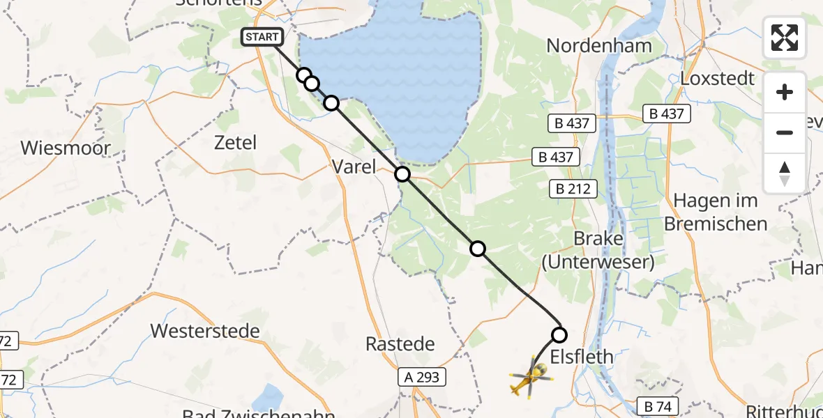 Flugroute Rettungshubschrauber Sande - Elsfleth, 20 April 2026, 06:34