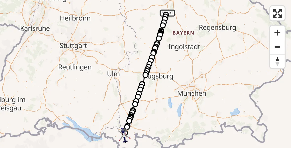 Flugroute Polizeihubschrauber Roth - Immenstadt i.Allgäu, 20 April 2026, 06:35