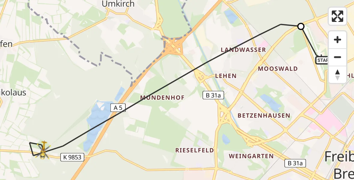 Flugroute Rettungshubschrauber Freiburg im Breisgau Flugplatz - Freiburg im Breisgau, 20 April 2026, 06:37