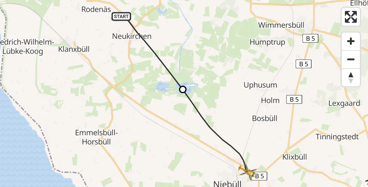 Flugroute Rettungshubschrauber Neukirchen - Niebüll, 20 April 2026, 06:51