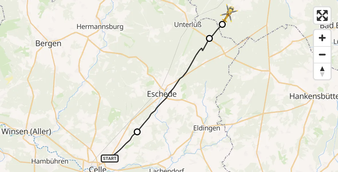 Flugroute Rettungshubschrauber Celle - Suderburg, 20 April 2026, 06:55