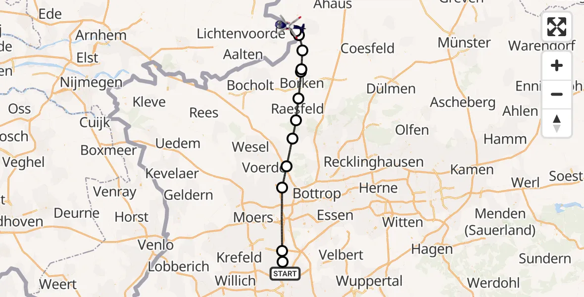 Flugroute Polizeihubschrauber Düsseldorf Flughafen - Vreden, 20 April 2026, 06:55