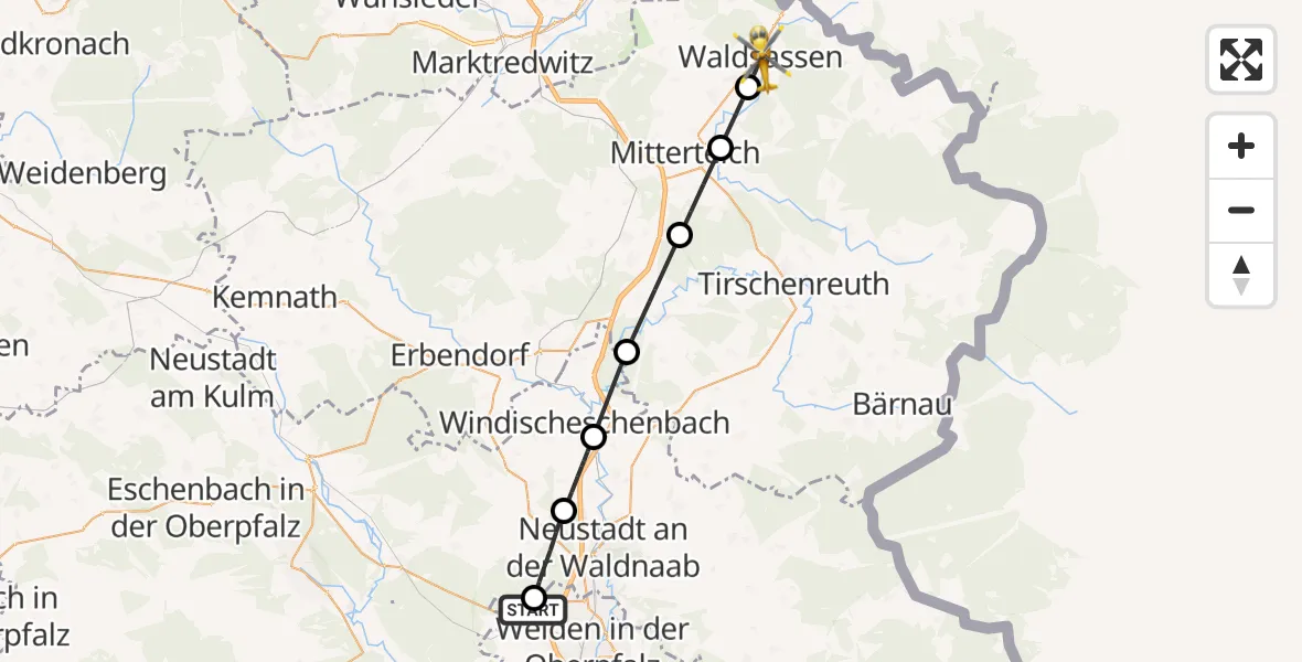 Flugroute Rettungshubschrauber Parkstein - Waldsassen, 20 April 2026, 07:02