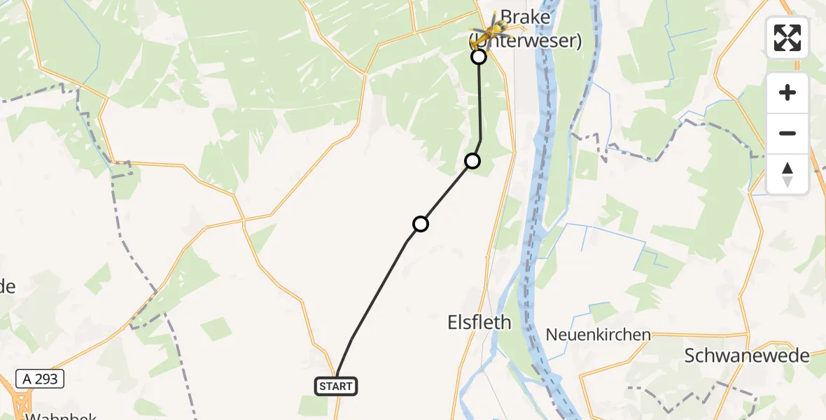 Flugroute Rettungshubschrauber Elsfleth - Brake (Unterweser), 20 April 2026, 07:04