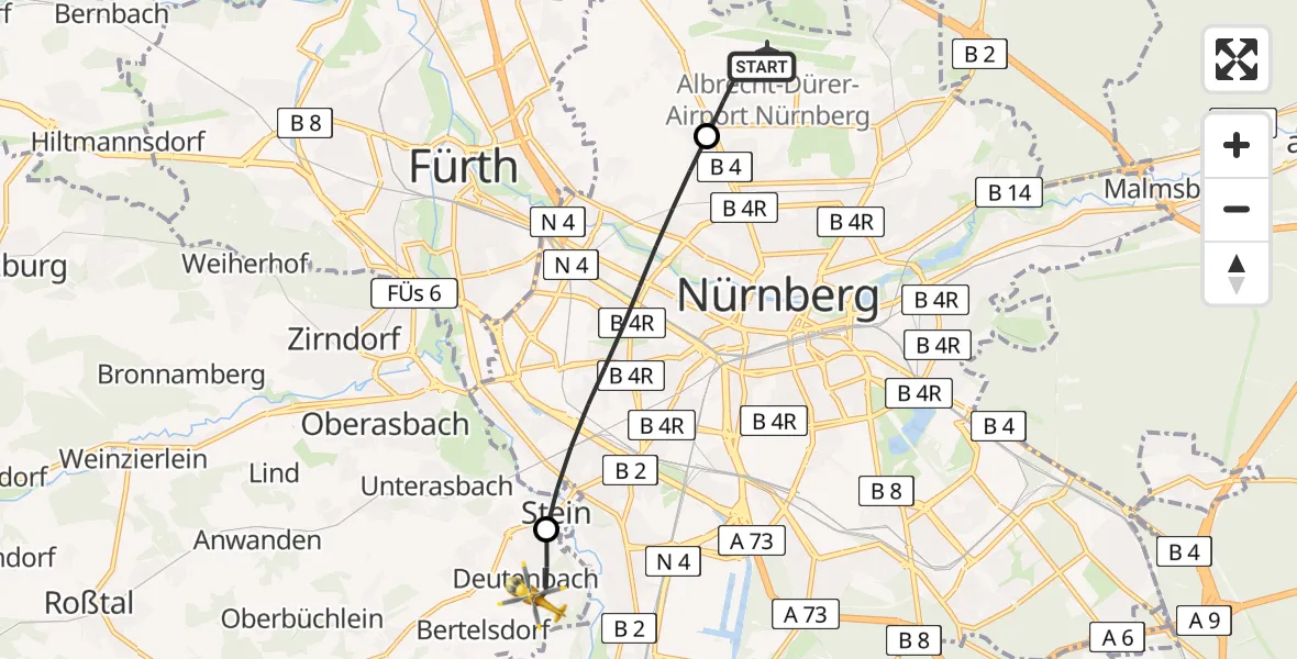 Flugroute Rettungshubschrauber Flughafen Nuremberg - Stein, 20 April 2026, 07:12