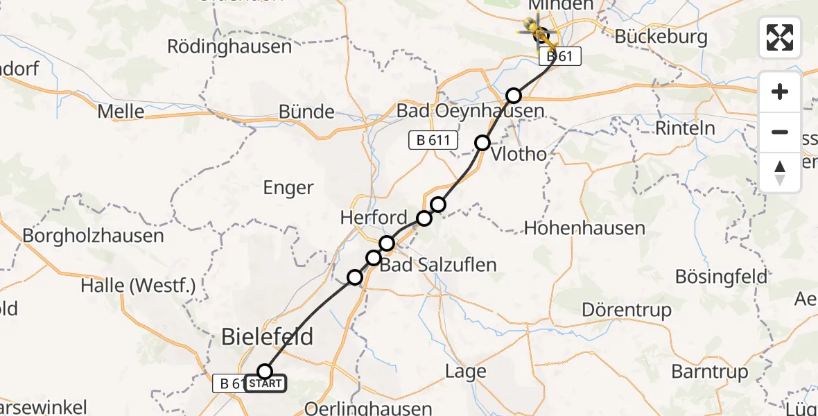 Flugroute Rettungshubschrauber Luftrettungszentrum Bielefeld - Minden, 20 April 2026, 07:22