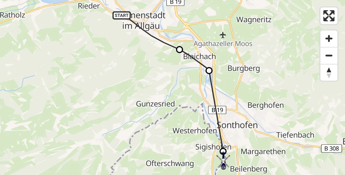 Flugroute Polizeihubschrauber Immenstadt i.Allgäu - Ofterschwang, 20 April 2026, 07:33