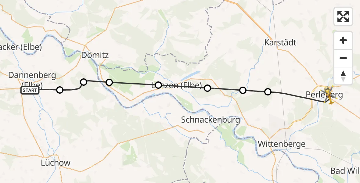 Flugroute Rettungshubschrauber Dannenberg (Elbe) - Perleberg, 20 April 2026, 07:35