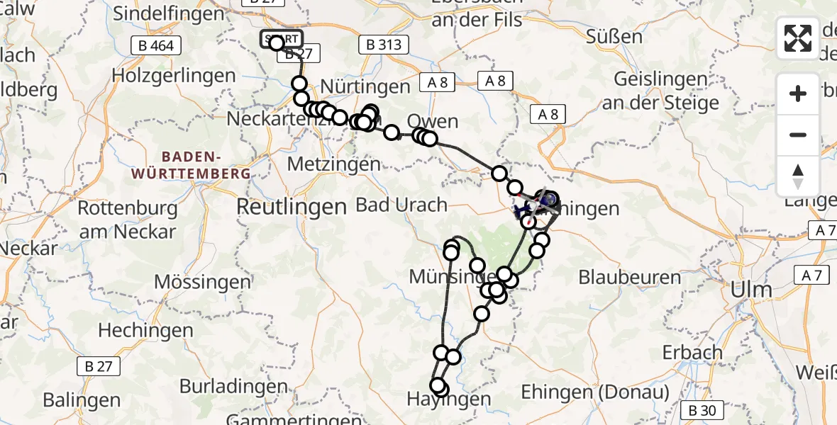 Flugroute Polizeihubschrauber Flughafen Stuttgart - Westerheim, 20 April 2026, 07:37