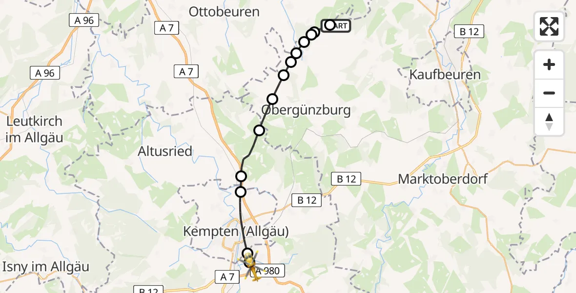 Flugroute Rettungshubschrauber Eggenthal - Kempten-Durach Flugplatz, 20 April 2026, 07:42