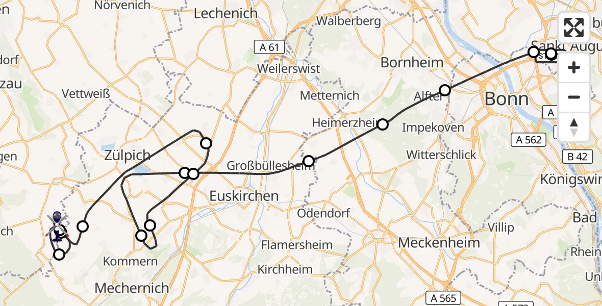 Flugroute Polizeihubschrauber Sankt Augustin - Heimbach, 20 April 2026, 07:44