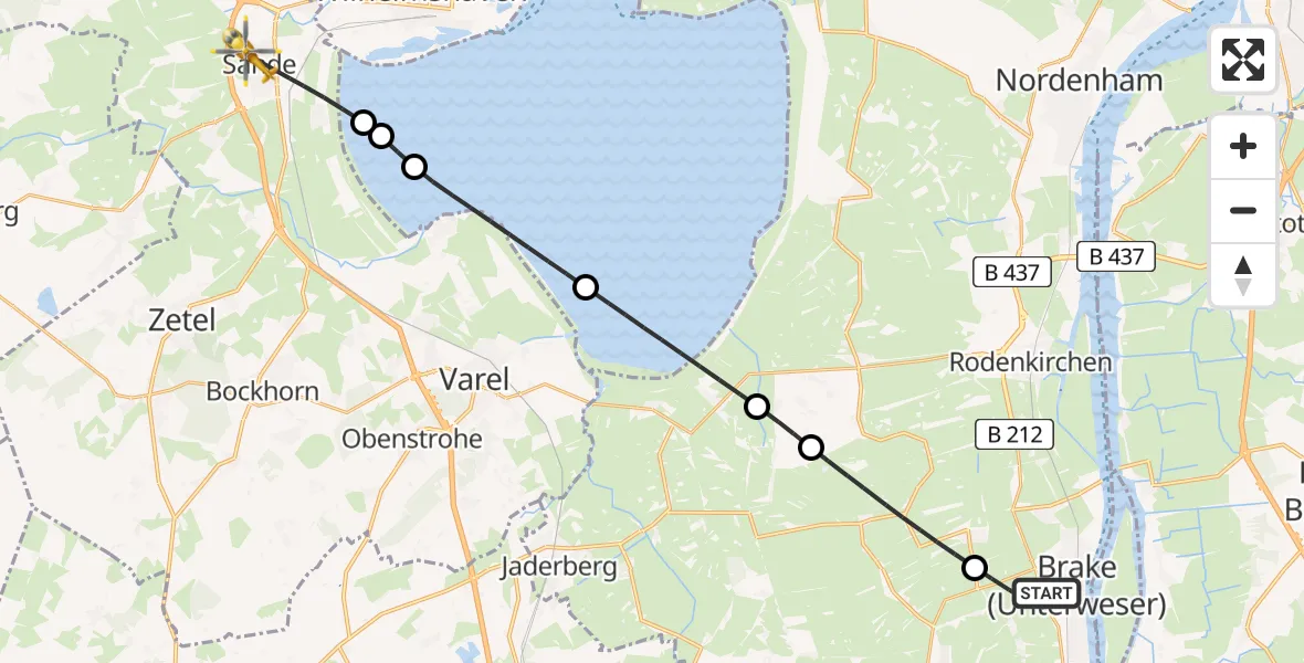 Flugroute Rettungshubschrauber Brake (Unterweser) - Sande, 20 April 2026, 07:51