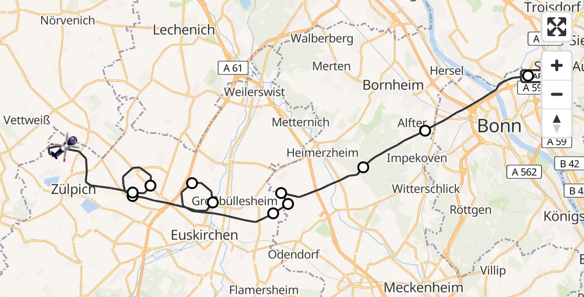 Flugroute Polizeihubschrauber Sankt Augustin - Zülpich, 20 April 2026, 07:57