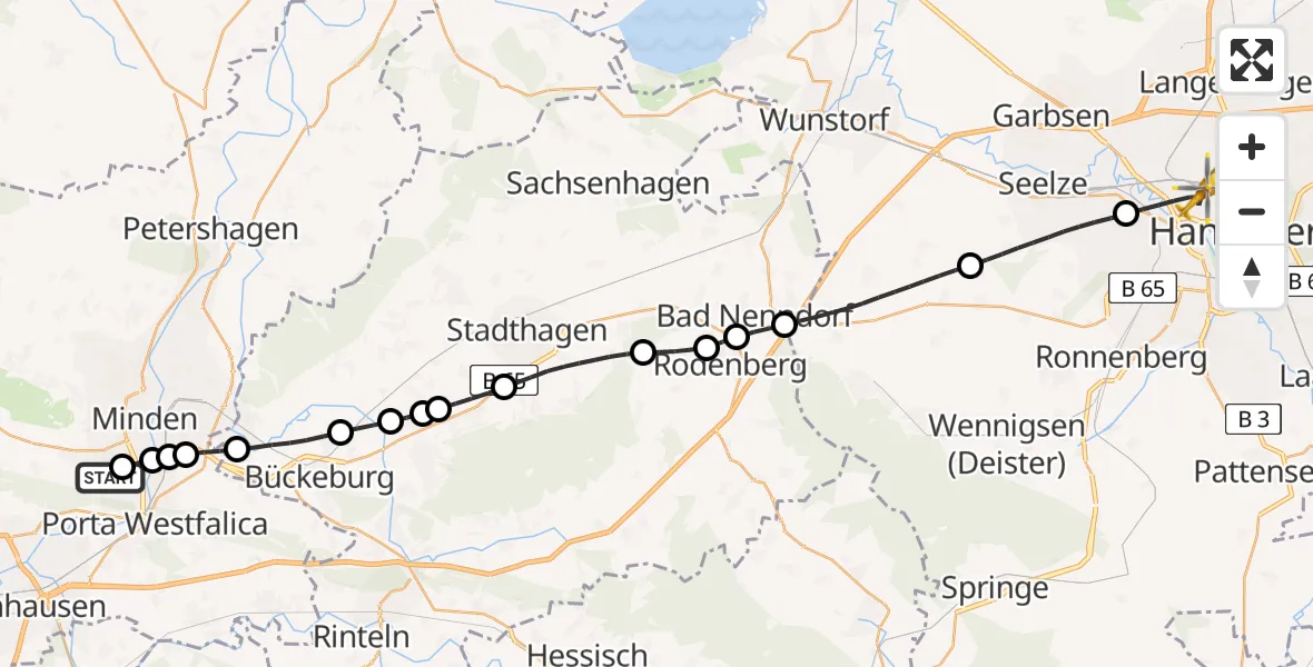 Flugroute Rettungshubschrauber Minden - Hannover, 20 April 2026, 07:59