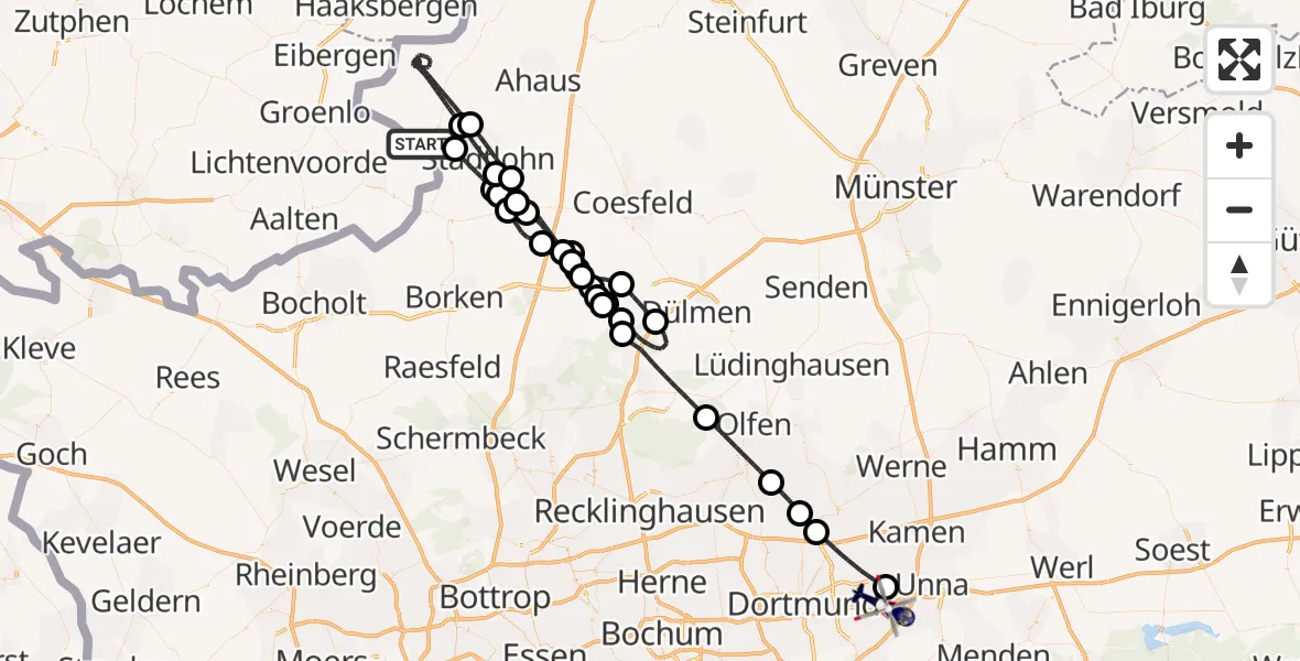 Flugroute Polizeihubschrauber Vreden - Dortmund Flughafen, 20 April 2026, 08:03