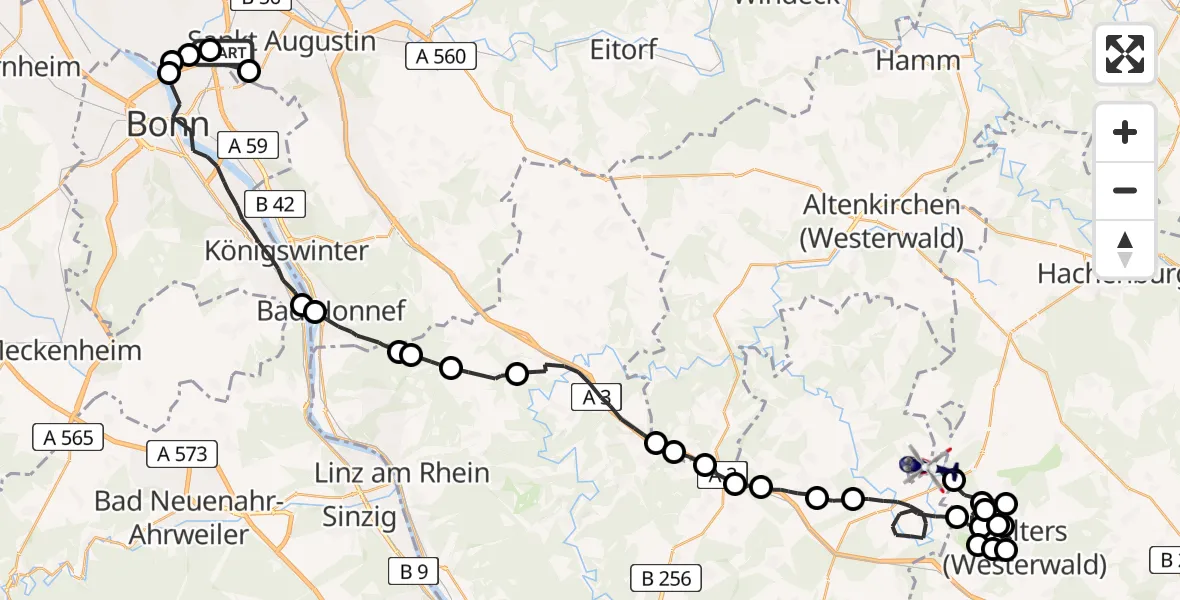 Flugroute Polizeihubschrauber Sankt Augustin - Maroth, 20 April 2026, 08:04