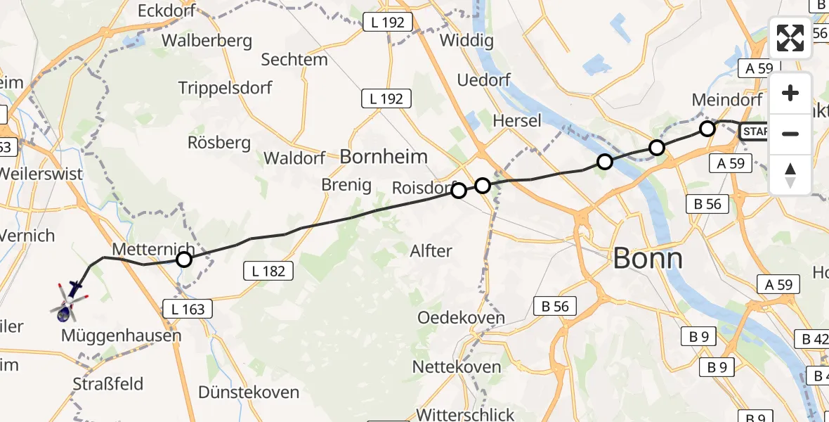 Flugroute Polizeihubschrauber Sankt Augustin - Weilerswist, 20 April 2026, 08:07