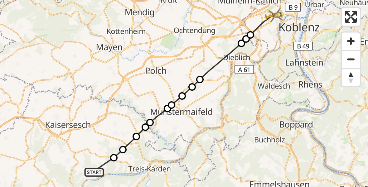 Flugroute Rettungshubschrauber Klotten - Koblenz, 20 April 2026, 08:29