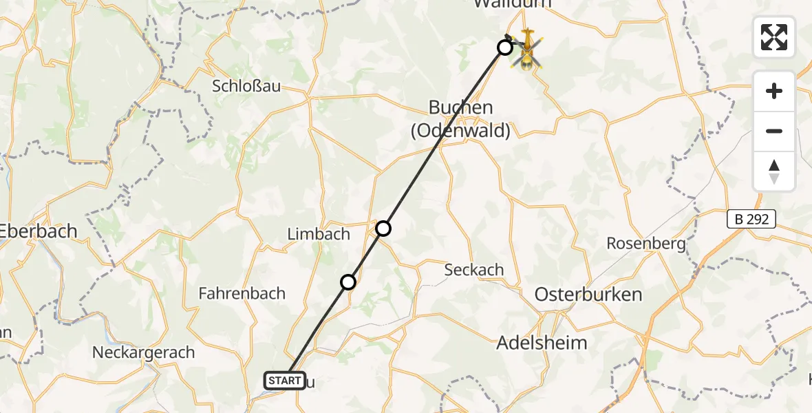 Flugroute Rettungshubschrauber Elztal - Walldürn, 20 April 2026, 08:33