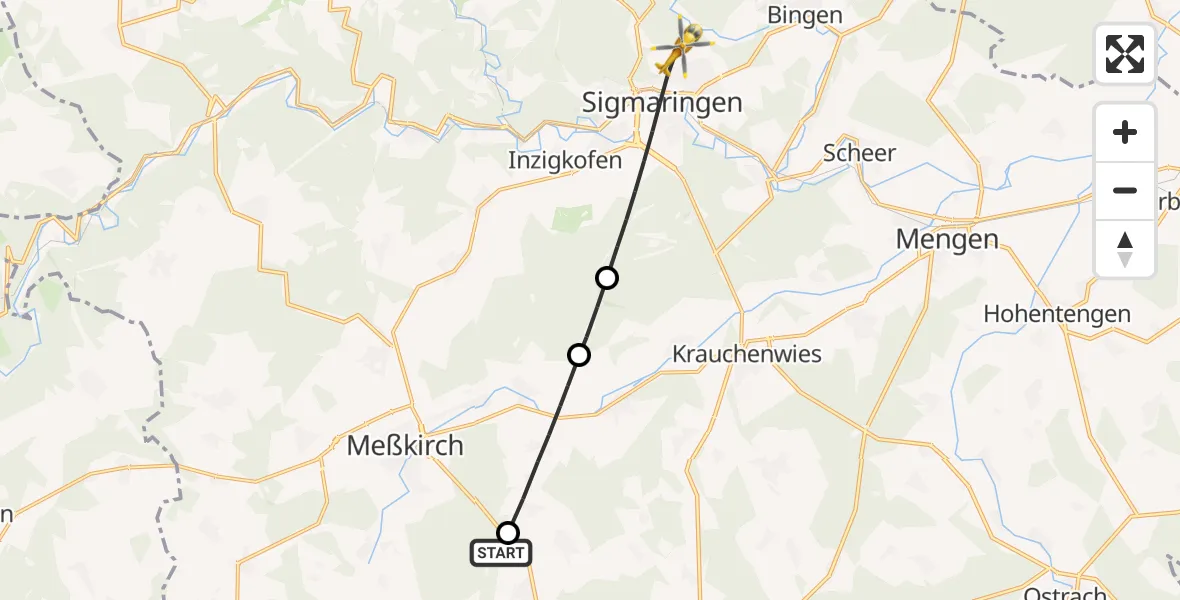 Flugroute Rettungshubschrauber Wald - Sigmaringen, 20 April 2026, 08:35