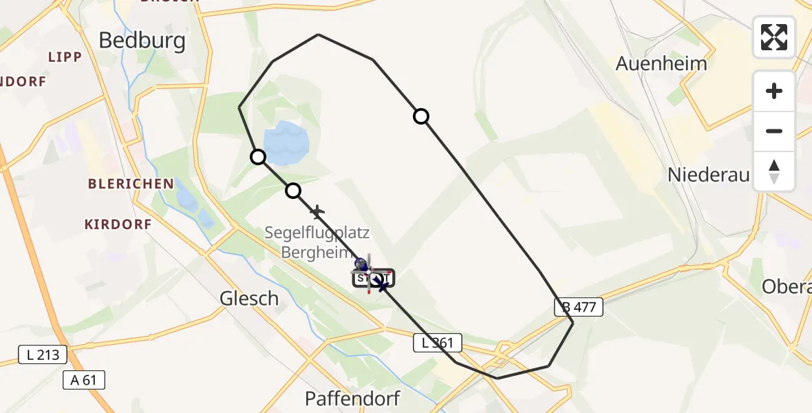 Flugroute Polizeihubschrauber Bergheim Flugplatz - Bergheim Flugplatz, 20 April 2026, 08:37