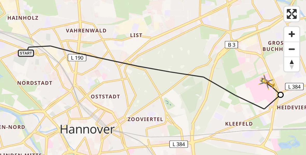 Flugroute Rettungshubschrauber Hannover - Hannover Luftrettung Hubschrauberlandeplatz (Christoph 4), 20 April 2026, 08:39