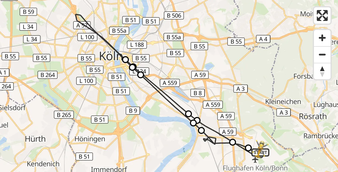 Flugroute Rettungshubschrauber Köln Bonn Flughafen - Köln Bonn Flughafen, 20 April 2026, 08:40