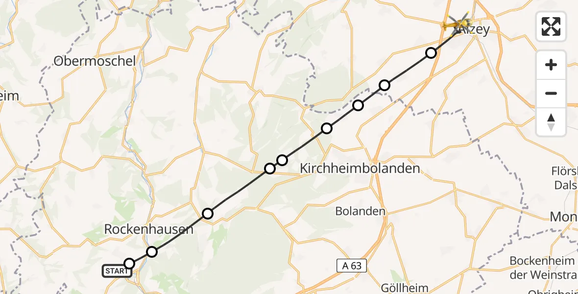 Flugroute Rettungshubschrauber Imsweiler UL - Alzey, 20 April 2026, 08:43