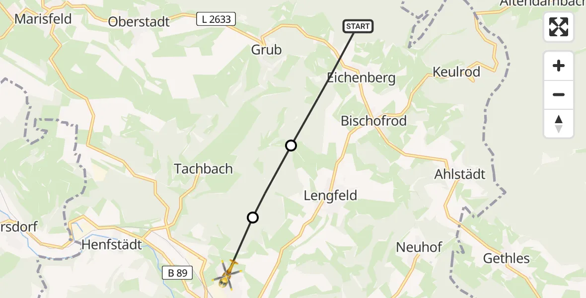 Flugroute Rettungshubschrauber Eichenberg - Themar, 20 April 2026, 08:57