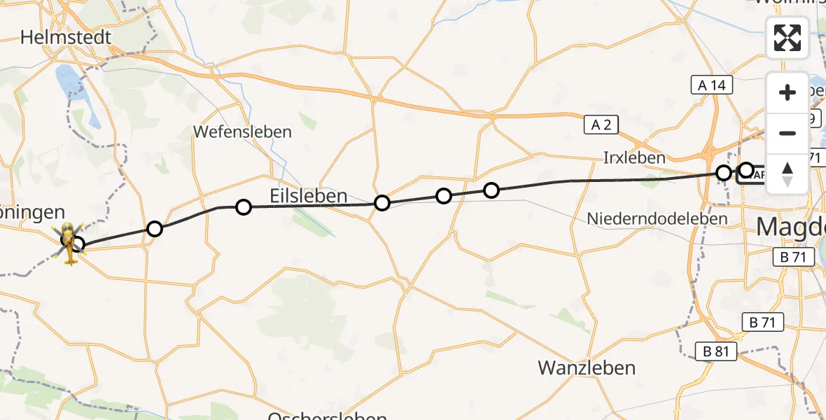 Flugroute Rettungshubschrauber Magdeburg Hospital - Hötensleben, 20 April 2026, 09:02